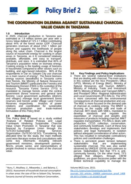 The Coordination Dilemma Against Sustainable Charcoal Value Chain in Tanzania