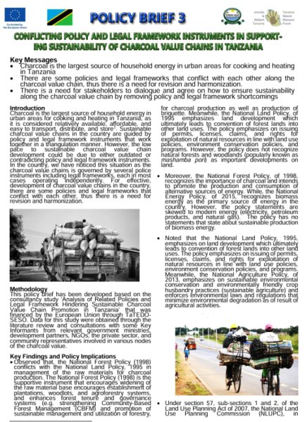 Conflicting Policy and Legal Framework Instruments in Supporting of Charcoal value Chains in Tanzania